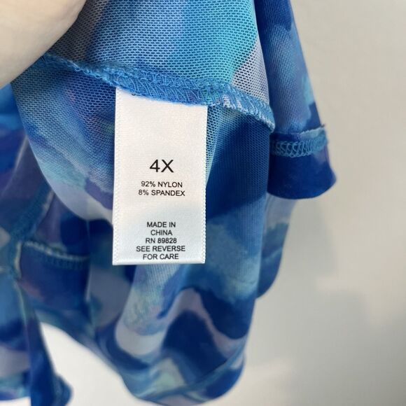 LOGO Layers Lori Goldstein Watercolor Printed Mesh Cardigan Women's 4X Blue Sea - Picture 5 of 8